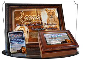 MU-AN07, Music Box with personalized name meaning & Bible verse,  gerald lion, bravery courage