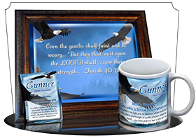 MU-AN38, Coffee Mug with Name Meaning and  Bible Verse gunner bald eagle bird