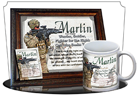 8x10-PP22, personalized 10x12 name meaning print, framed with  name meaning & Bible verse, , personalized, bravery soldier army navy war martin