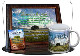 MU-TR13, Coffee Mug with Name Meaning and  Bible Verse, personalized, lone tree integrity, michael