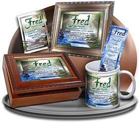 MU-WA13, Coffee Mug with Name Meaning and  Bible Verse, personalized, forest stream river light fred fishing