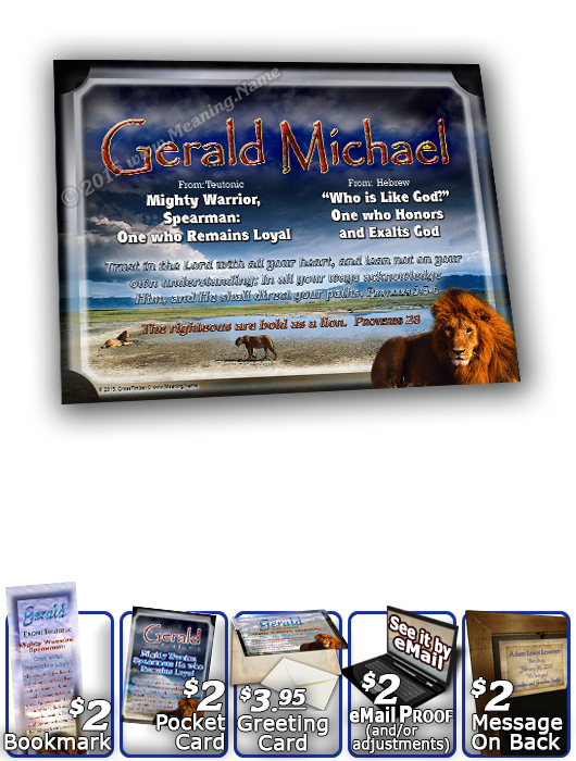 8x10-AN07, personalized 10x12 name meaning print, framed with the name Gerald Michale, the meaning & Bible verse,  gerald lion, bravery courage  This pride of lions is diligent in seeking out what they need, together. And now relax beside this cool pool o