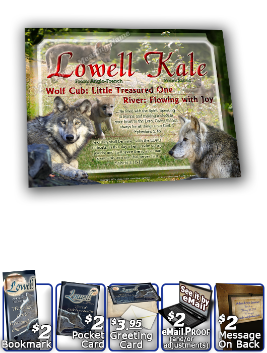 8x10-AN54, personalized 10x12 name meaning print, framed with  name meaning & Bible verse,  lowell wolf cub wolves moon night dark