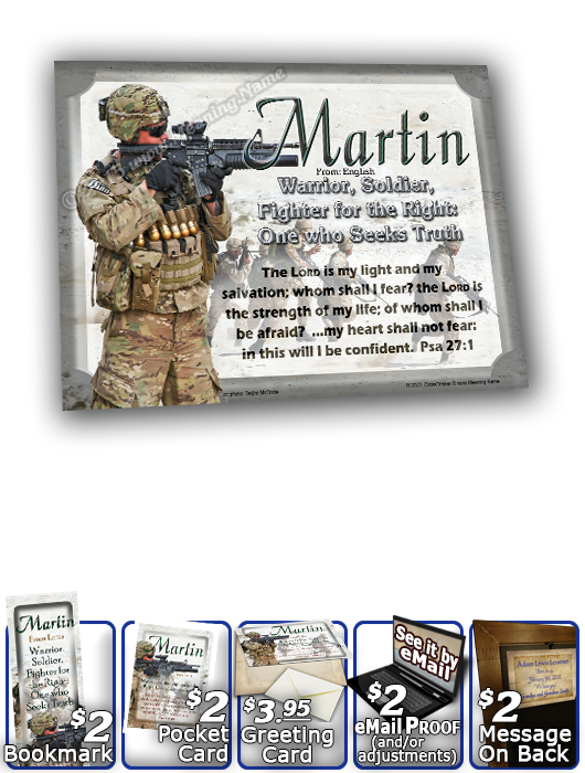 8x10-PP22, personalized 10x12 name meaning print, framed with  name meaning & Bible verse, , personalized, bravery soldier army navy war martin