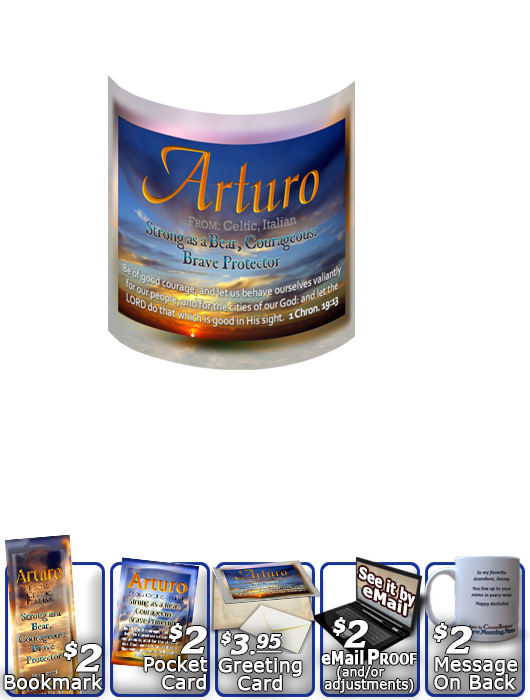 MU-SS07, Coffee Mug with Name Meaning and  Bible Verse, personalized, arturo sunset sky