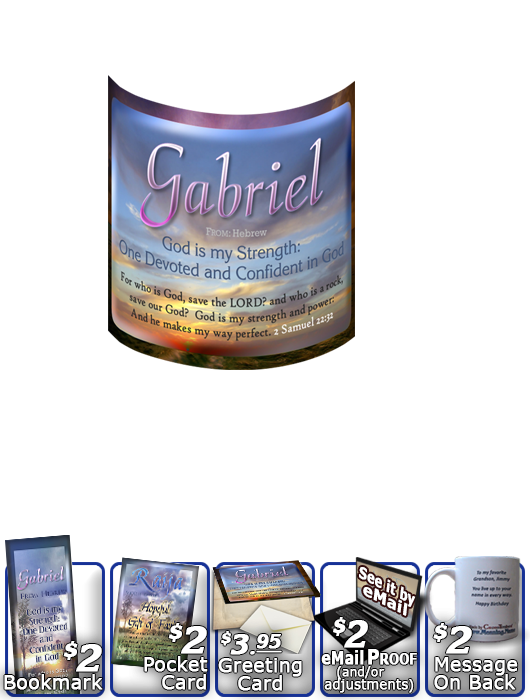 MU-SS09, Coffee Mug with Name Meaning and  Bible Verse, personalized, gabriel sunset