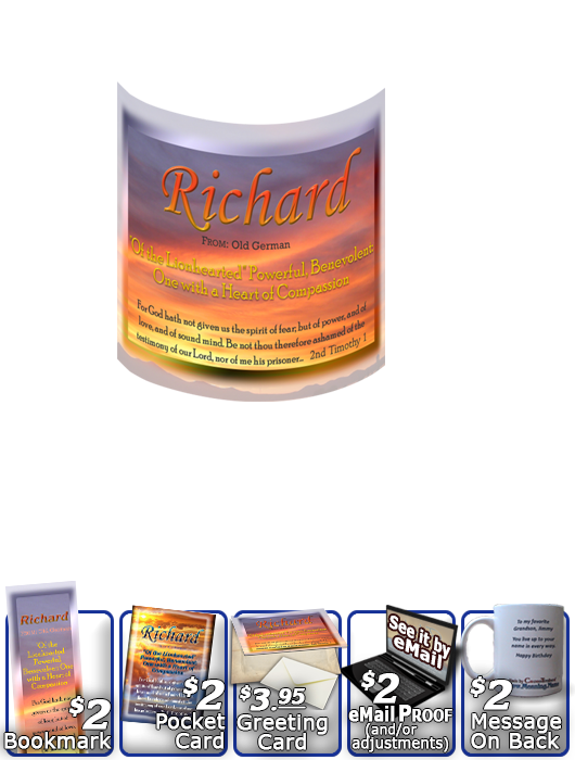 MU-SS18, Coffee Mug with Name Meaning and  Bible Verse, personalized, richard, sunset, simple