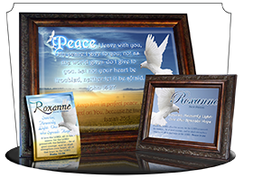 SG-PL-AN14, Custom Scripture Plaque,  Framed, Bible Verse  dove peace, John 14:27, Isaiah 26:3