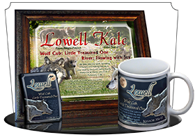 MU-AN54, Coffee Mug with Name Meaning and  Bible Verse lowell wolf cub wolves moon night dark