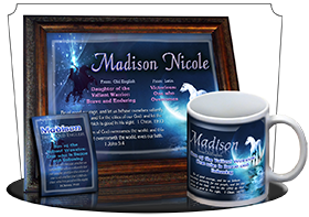 MU-CR09, Coffee Mug with Name Meaning and  Bible Verse, personalized, madison white horse moon