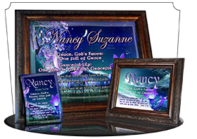 8x10-FL29, personalized 10x12 name meaning print, framed with  name meaning & Bible verse, , personalized, floral flower, fairy fantasy purple flower moon  The Moon Petals design has been a top seller, so we took special care in making the wide plaque ver