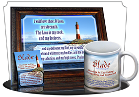 PL-LH36, Name Meaning Print,  Framed, Bible Verse, personalized, lighthouse light slade