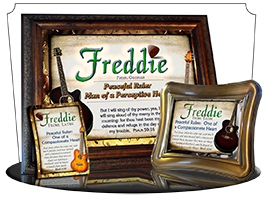 PL-MU15, Name Meaning Print,  Framed, Bible Verse, personalized, music notes freddie fred frederick guitar acoustic