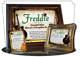 8x10-MU15, personalized 10x12 name meaning print, framed with  name meaning & Bible verse, , personalized, music notes freddie fred frederick guitar acoustic