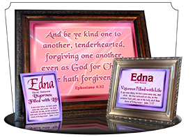 PL-SM06, Name Meaning Print,  Framed, Bible Verse, personalized, baby name purple pink edna simple basic