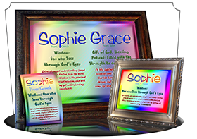 8x10-SM12, personalized 10x12 name meaning print, framed with  name meaning & Bible verse, , personalized, baby name, rainbow, sophie simple, basic