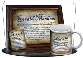 MU-SM16, Coffee Mug with Name Meaning and  Bible Verse, personalized, old ancient grunge secret gerald