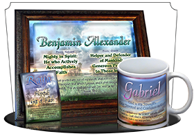 MU-SS09, Coffee Mug with Name Meaning and  Bible Verse, personalized, gabriel sunset
