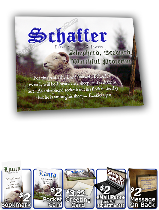 8x10-AN62, personalized 10x12 name meaning print, Shaffer, framed with  name meaning & Bible verse,  sheep ram shepherd flock lamb staff Laura