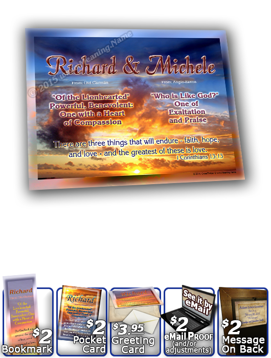 8x10-SS18, personalized 10x12 name meaning print, framed with  name meaning & Bible verse, , personalized, richard, sunset, simple
