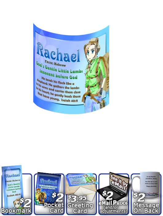 MU-CH44, Coffee Mug with Name Meaning and  Bible Verse, personalized, anime character rachael