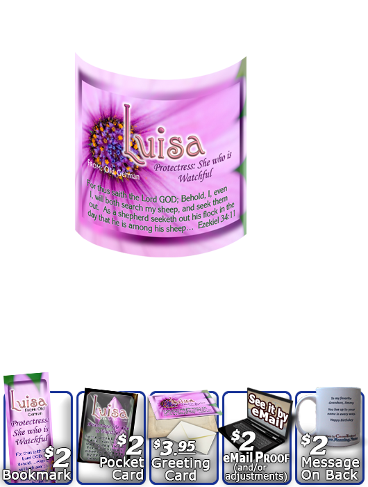 MU-FL34, Coffee Mug with Name Meaning and  Bible Verse, personalized, floral flower,  luisa purple pink flower