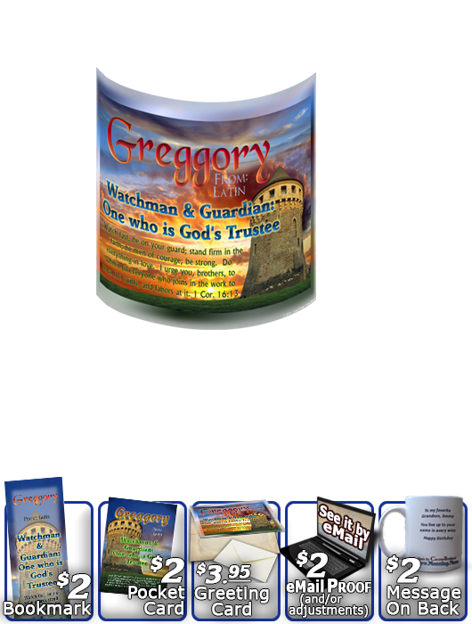 MU-SC02, Coffee Mug with Name Meaning and  Bible Verse, personalized, scenery castle keep greggory