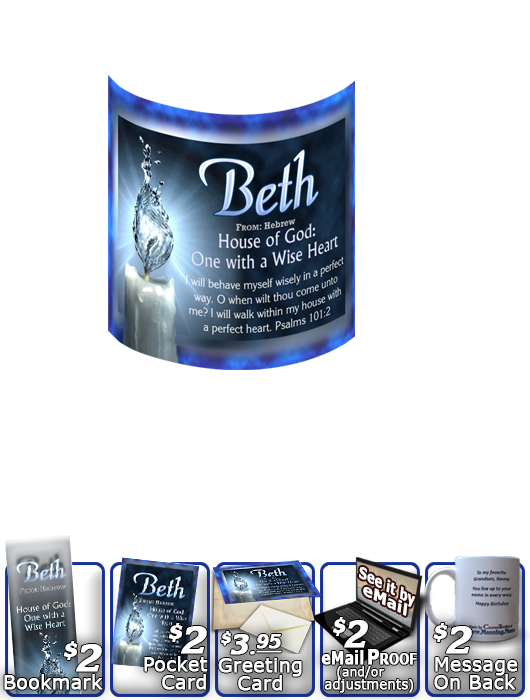 MU-SY24, Coffee Mug with Name Meaning and  Bible Verse, personalized, beth candle light water