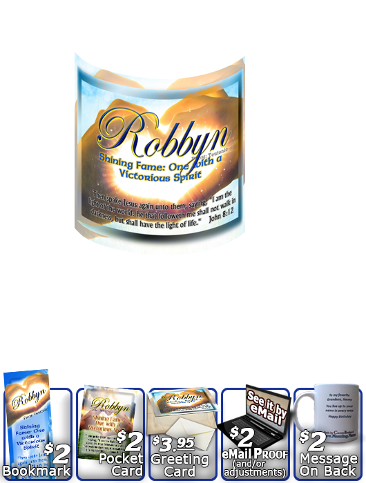 MU-SY31, Coffee Mug with Name Meaning and  Bible Verse, personalized, heart hands light robbyn