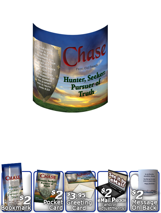 MU-SY61, Coffee Mug with Name Meaning and  Bible Verse, personalized, chase shield sunset