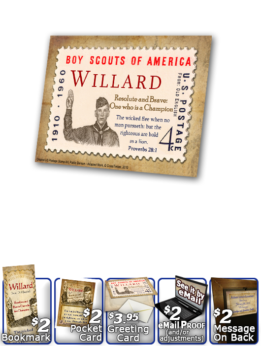 PL-CA02, Name Meaning Print,  Framed, Bible Verse willard  boy scouts stamp collecting