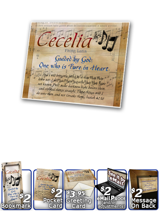 PL-MU11, Name Meaning Print,  Framed, Bible Verse, personalized, music notes cecelia