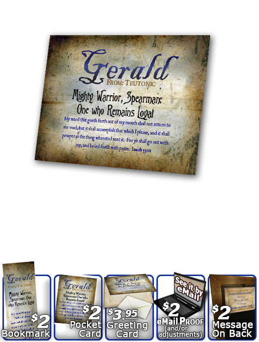 PL-SM16, Name Meaning Print,  Framed, Bible Verse, personalized, old ancient grunge secret gerald