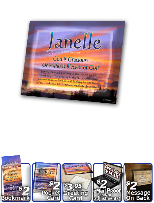 PL-SS22, Name Meaning Print,  Framed, Bible Verse, personalized, janelle sunset