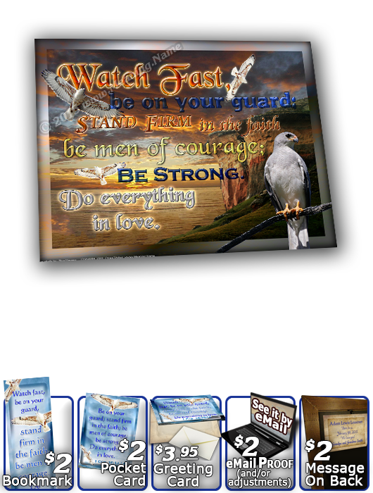SG-8x10-AN52, Large 10x12 Plaque with Custom Bible Verse  white hawk  bird, 1 Corinthians 16:13-14