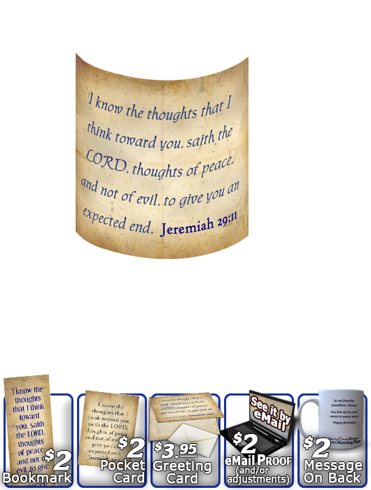 SG-MU-SM03, Coffee Mug with Custom Bible Verse, personalized, simple parchment, Jeremiah 29:11
