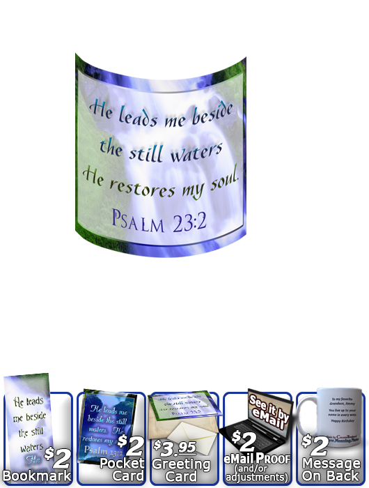 SG-MU-WA02, Coffee Mug with Custom Bible Verse, personalized, still waters waterfall, Psalm 23:2