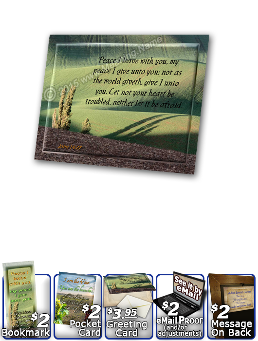 SG-PL-SC14, Custom Scripture Plaque,  Framed, Bible Verse, personalized,  rolling hills peace Italy, John 14:27