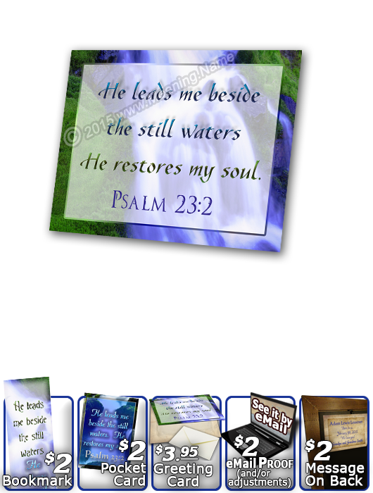 SG-PL-WA02, Custom Scripture Plaque,  Framed, Bible Verse, personalized, still waters waterfall, Psalm 23:2