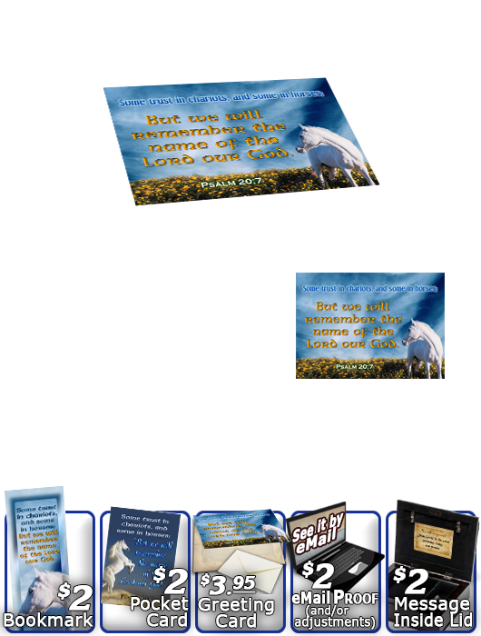 SG-MB-AN26, Custom Bible Verse on a Music Box, Bible Verse  white horse, Psalm 20:7, Job 39:19