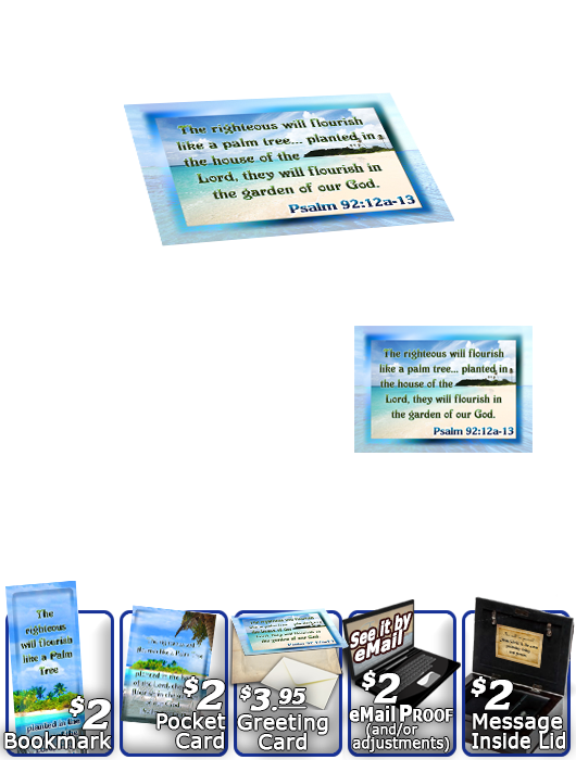 SG-MB-WA06, Custom Bible Verse on a Music Box, Bible Verse, personalized,  ocean beach vacation palm trees sand, Psalm 92:12a, 13