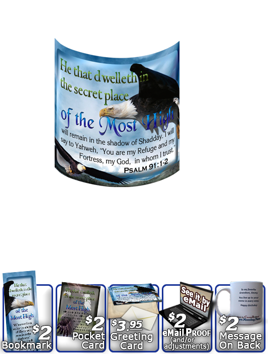 SG-MU-AN20, Coffee Mug with Custom Bible Verse  bald eagle fly, Psalm 91, wings of eagles.