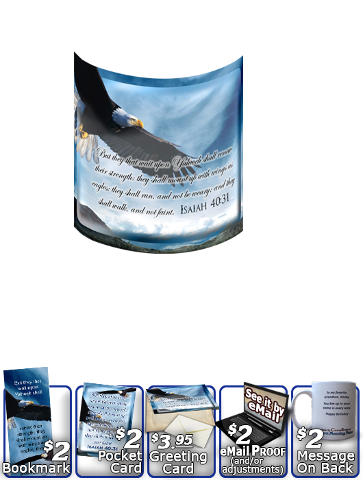 SG-MU-AN38, Coffee Mug with Custom Bible Verse  bald eagle bird, Isaiah 40:31, wings as eagles.