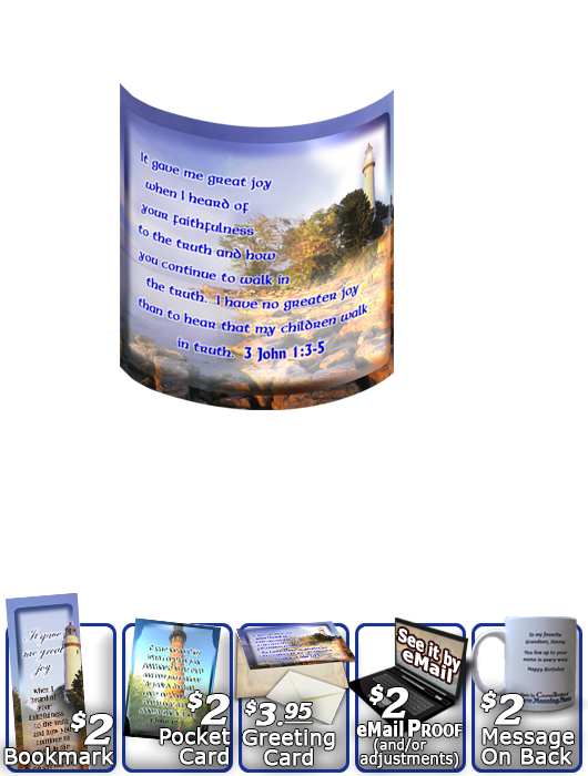 SG-MU-LH38, Coffee Mug with Custom Bible Verse, personalized, lighthouse light, 3 John 1:3-5