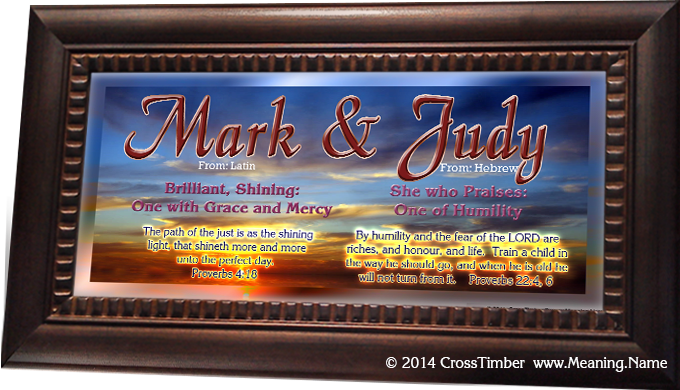 SS18 custom name meaning print for couples, framed mark judy